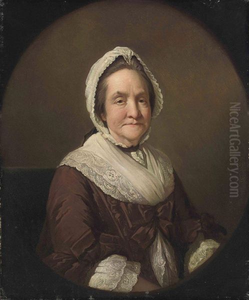 Chamberlin, R.a. Portrait Of Frances Adcock, Mrs. Robert Butcher ,half-length, In A Brown Dress And Lace Shawl And Cap, Feignedoval - view 1