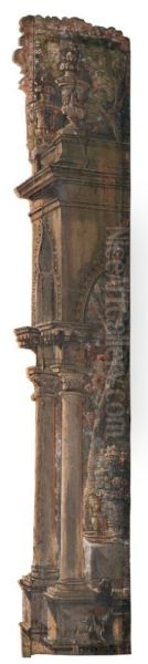 Kuliss till "Tragard till Christina", 10 delar: Kuliss for vanstra delen av scenen, del av loggia - view 1