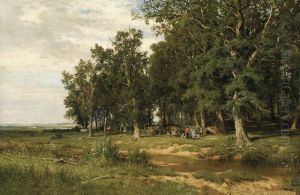 On Mowing in an Oak Grove by Ivan Shishkin