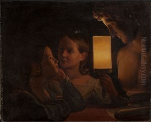Two Children Illuminating a Sculpted Bust by Johan Gustaf Sandberg