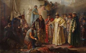 Messengers from Ermak at the red porch in front of Ivan the Terrible by Stanislaw Jakub Rostworowski