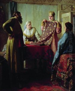 Consumer scene of the XVII century (?The merchant and the product) by Nikolai Nevrev