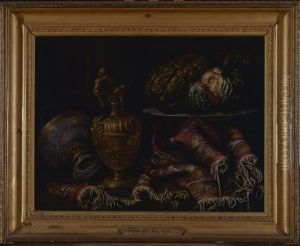 Vase, tapis et fruits