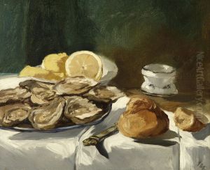 Nature morte, huitres, citron, brioche by Edouard Manet