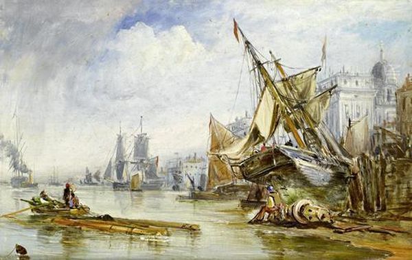 Low Tide On The Thames Foreshore Below The Customs House - view 1