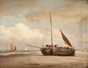 A Dutch Lugger Beached At Low Tide