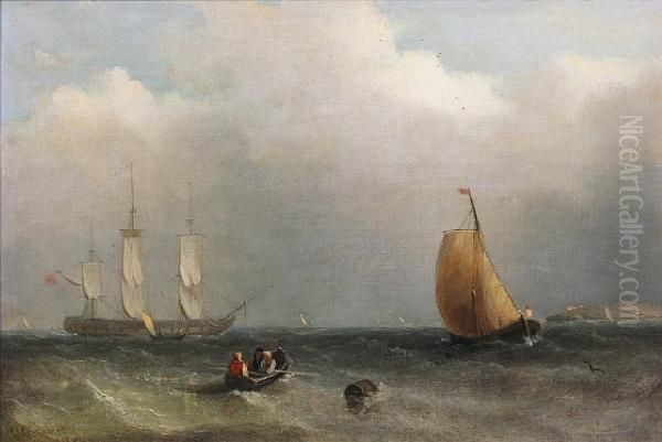 A Fishing Boat And Naval Frigate In Choppyseas - view 1