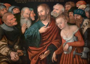 Jesus Christ and the woman taken in adultery by Lucas Cranach the Elder