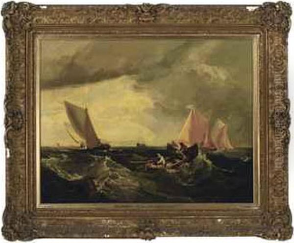 Off Dover Cliffs: Fishermen In A Rowing Boat At Sea - view 1