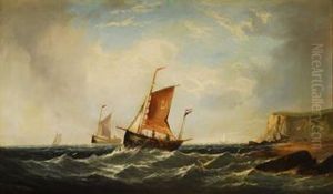 El Joven Vista Costera Con Barcos De Pesca En Un Mar Picado. by George Chambers