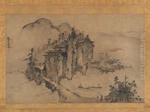 Landscape with Rocky Precipice by Sesson Shukei