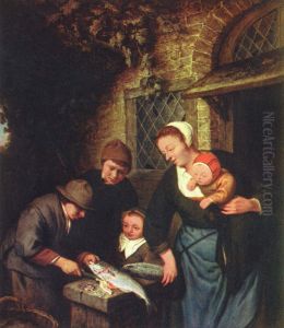 Buying fish. by Adriaen van Ostade