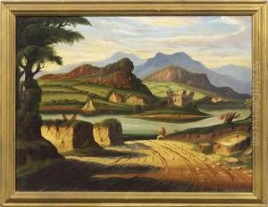 Hudson River View With Sailboat And Man Sketching