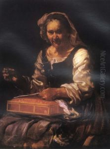 Old woman with needlework by Bernhard Keil, Monsu Bernardo