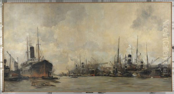 Gezicht op de Ertshaven en de Levantkade naar het westen, met schepen van de Koninklijke Nederlandsche Stoomboot Maatschappij-Havengezicht in Amsterdam - view 1