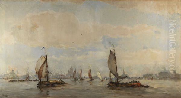 Gezicht op het Buiten-IJ naar het westen, 'Zuiderzeevaart op het Pampus'-Gezicht op Amsterdam van af het IJ - view 1