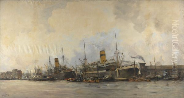 Gezicht op de Panamakade naar het westen, met schepen van de Hollandsche Lloyd-Havengezicht van Amsterdam - view 1