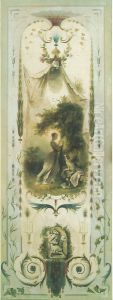 Wanddecoratie met dame in boom kervend Wanddecoratie met dame in boom kervend
