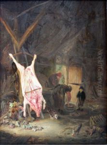 Geschlachtetes Schwein in einer Scheune by Adriaen van Ostade