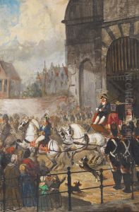 1810, vertrek van Lodewijk Napoleon uit Amsterdam-Kroniek van echtpaar Joh. Samuel Wurfbain (1770-1851) en Anna Maria Geertruida Hurrelbrinck (1772-1850), bij gelegenheid van hun gouden bruiloft by Nicolaas Pieneman
