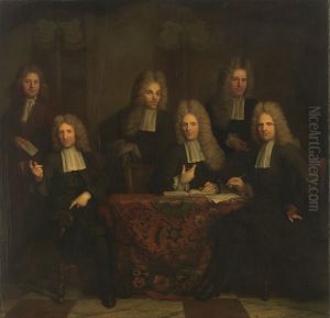 De regenten van het Leprozenhuis-Vier regenten, de boekhouder en de binnenvader van het Leprozenhuis