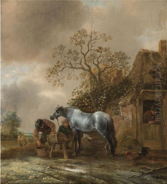Landscape with Peasants Feeding a Horse before a Cottage - view 1