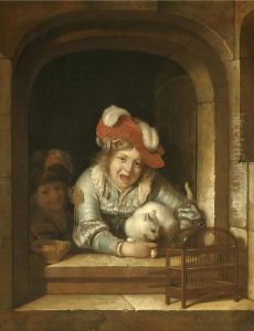 Two Children playing with a Cat with a Bird in its Jaws by Adriaen Van Der Werff