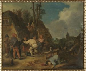 Peasants Carousing in front of an Inn by Adriaen Brouwer