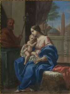 The Holy Family in a classical setting by Pietro da Cortona