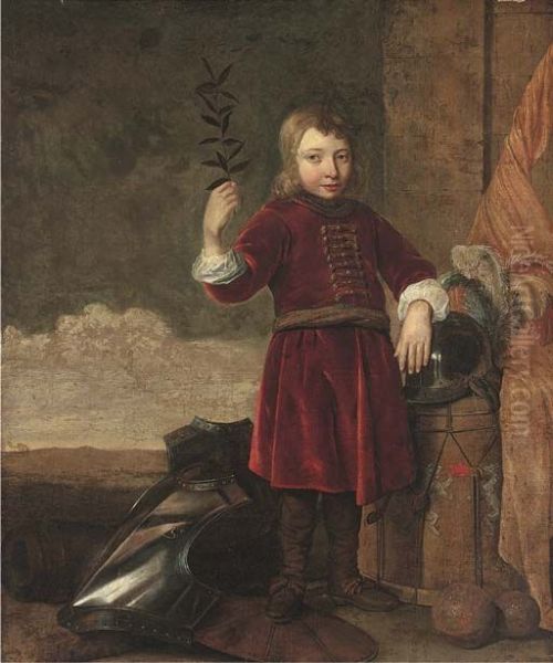 An Allegory of Peace overcoming War: Portrait of a Boy, full-length, holding an olive branch, with armour, a cannon, a drum and the flag of the House of Orange - view 1