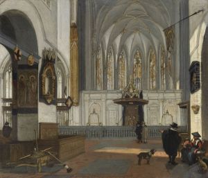Gezicht op het koor van de Janskerk te Utrecht, vanuit het schip gezien by Emanuel de Witte