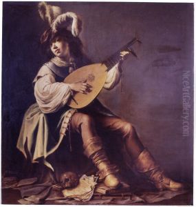 Een luitist met vanitassymbolen by Willem Bartsius