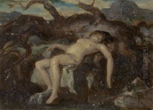 Woman Sleeping in the Nude in a Wooded Landscape Woman Sleeping in the Nude in a Wooded Landscape