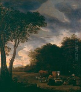 Sheltered pasture with cattle. by Anthonie Van Borssom