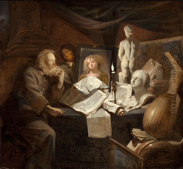 Old man with a vanitas still life - view 1