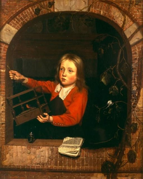 Jongen met vogelkooi - view 1