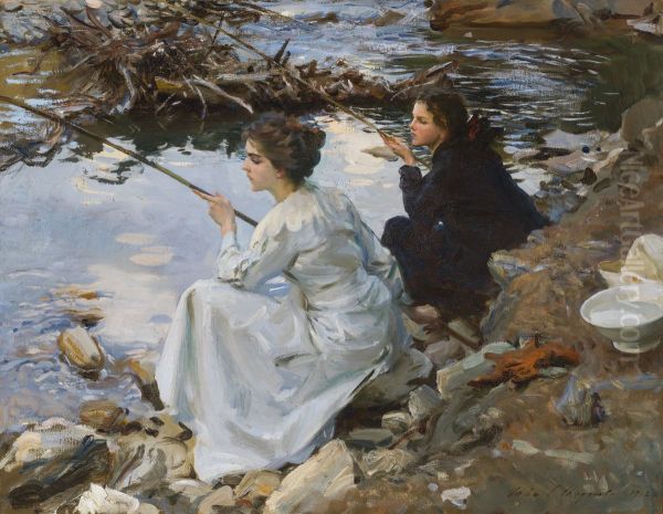 Two Girls Fishing - view 1