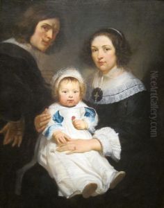 Self portrait of Erasmus Quellinus II (1607-1678) with his wife Catherine de Hemelaer and his son Jan Erasmus Quellinus (1634-1715) by Erasmus Quellinus II