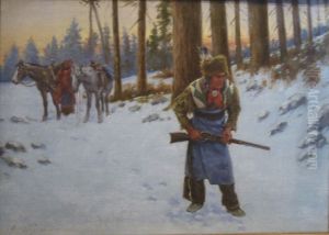 Plains Indian Hunting in Winter Landscape Plains Indian Hunting in Winter Landscape