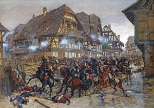 La charge du 9eme regiment de cuirassiers dans le village de Morsbronn by Edouard Detaille