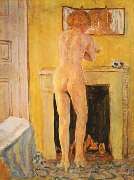 Nude in front of the fireplace - view 1