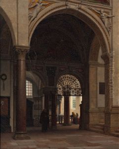 The interior of the church of Santa Maria Sopra Minerva in Rome by Heinrich Hansen
