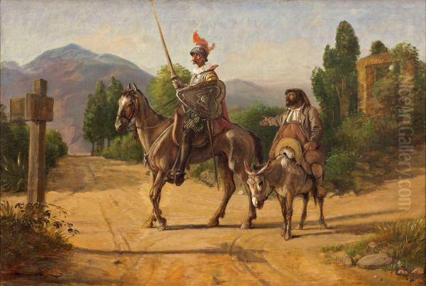Don Quixote and Sancho Panza at a crossroad - view 1