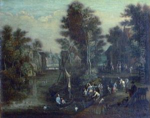A Lady with Her Retinue beside a River A Lady with Her Retinue beside a River