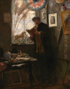 Camille Lemonnier dans l'atelier de l'artiste by Alfred Stevens