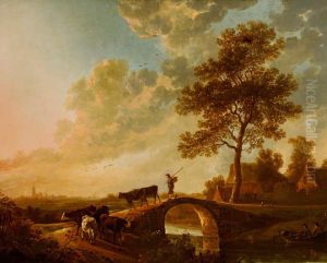 A Herdsman Driving Cattle over a Bridge by Aelbert Cuyp