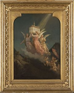 Entwurf fur die Wandmalereien in der Bibliothek der Burg Hohenzollern "Grundung der Kirche Maria Zell unter dem Zollernberg" by Wilhelm Peters