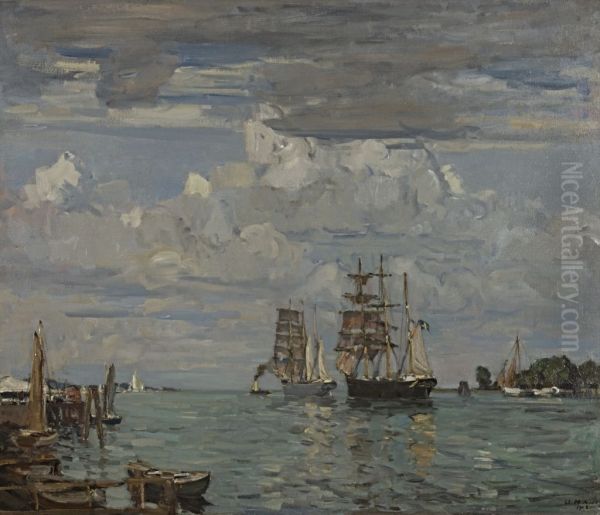 Hafeneinfahrt von Travemunde. Dreimaster im Schlepp - view 1