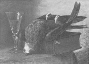 Erlegter Raubvogel auf einem Folianten by Paul Friedrich Meyerheim