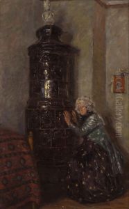 Alte Frau am Ofen by Franz Skarbina